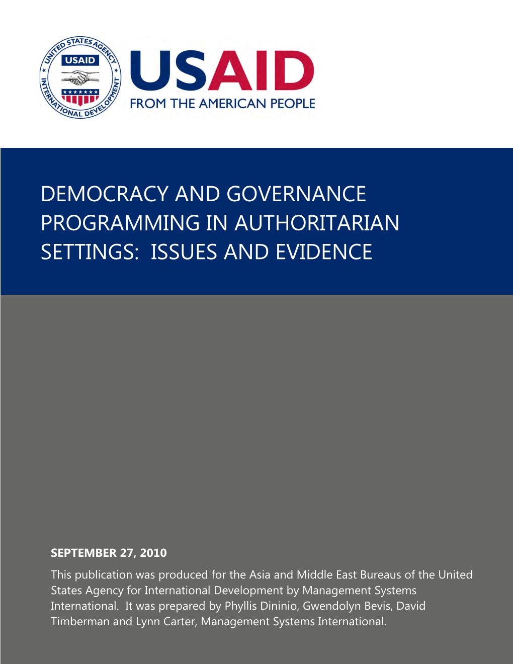 Democracy and Governance Programming in Authoritarian Settings: Issues and Evidence