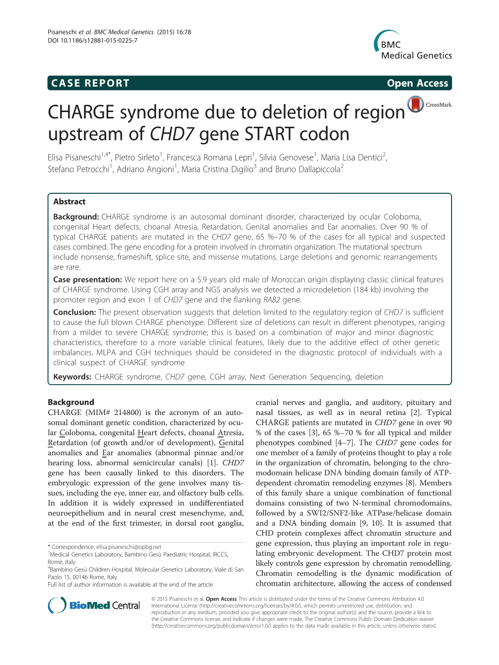 CHARGE Syndrome Due to Deletion of Region Upstream of CHD7 Gene