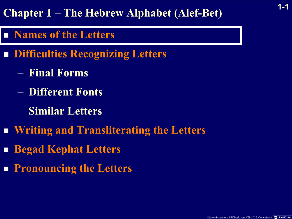 Chapter 1 – the Hebrew Alphabet (Alef-Bet)