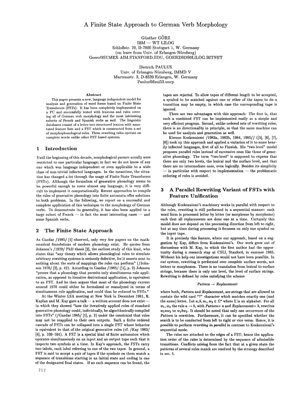 A Finite State Approach to German Verb Morphology