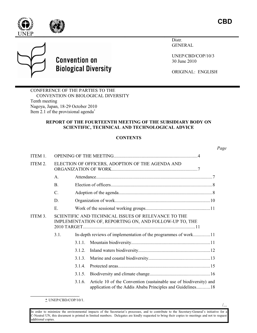 Report of the Fourteenth Meeting of Sbstta