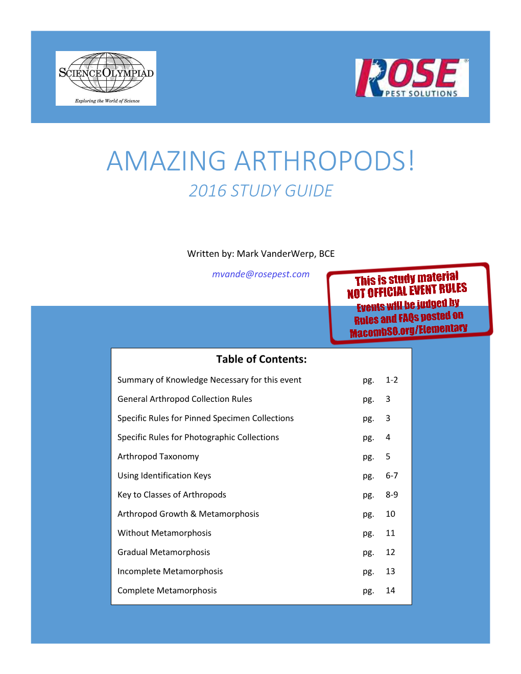 Amazing Arthropods! 2016 Study Guide