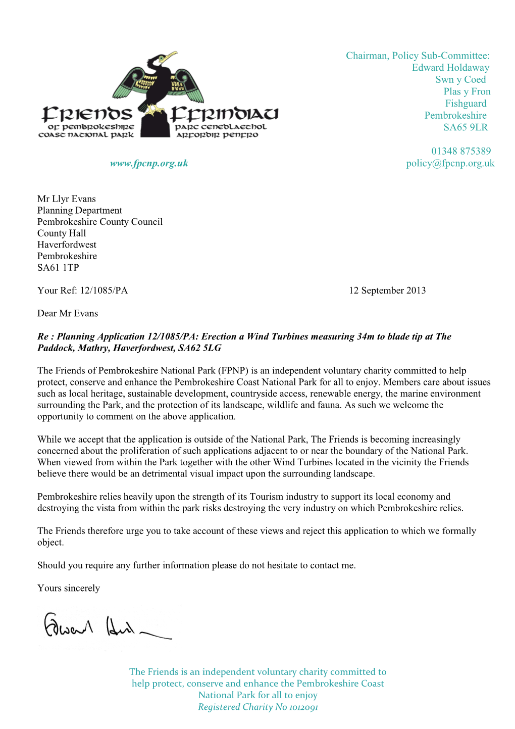 Mathry 1085 Pa Letter to Llyr Evans Pembs CC