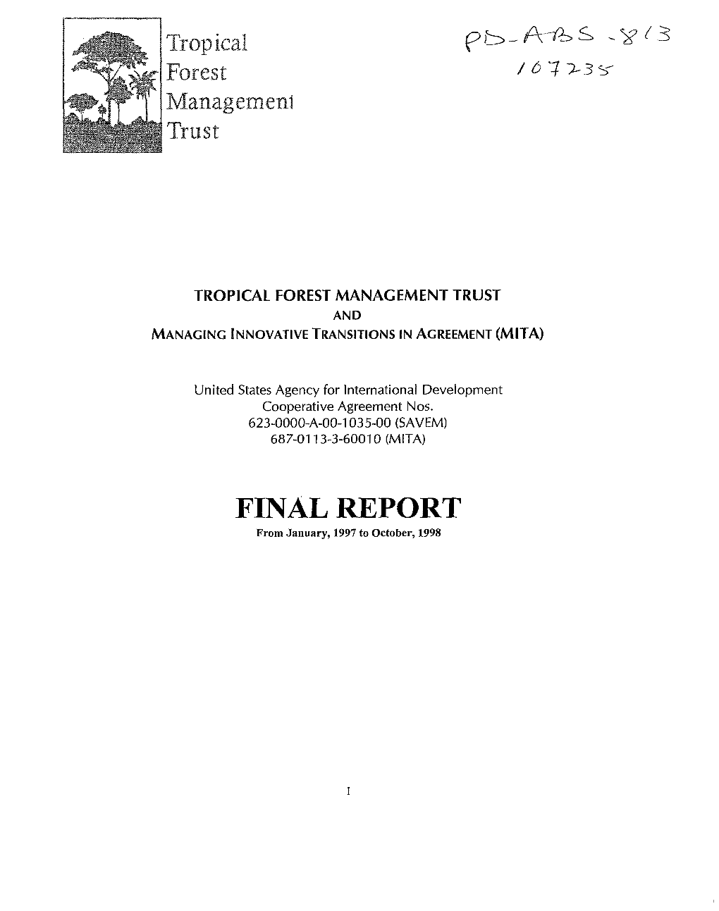 FINAL REPORT from January, 1997 to October, 1998 TABLE of CONTENTS