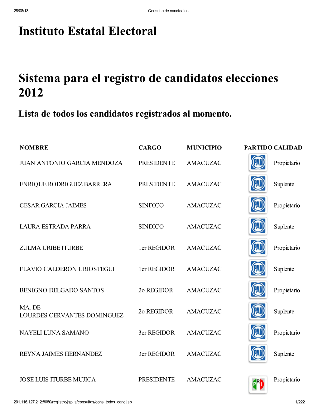 Instituto Estatal Electoral Sistema Para El Registro De Candidatos