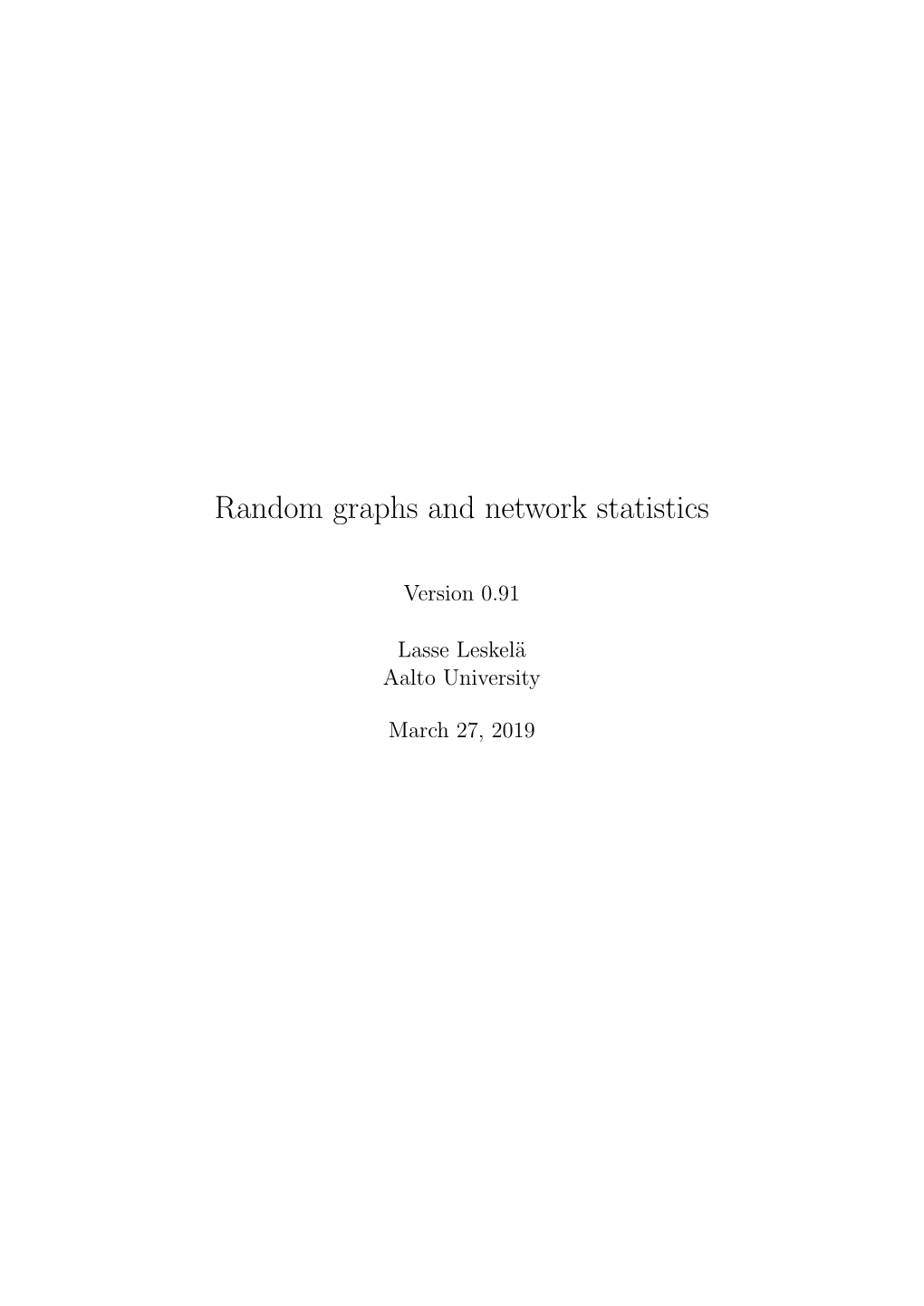 Random Graphs and Network Statistics