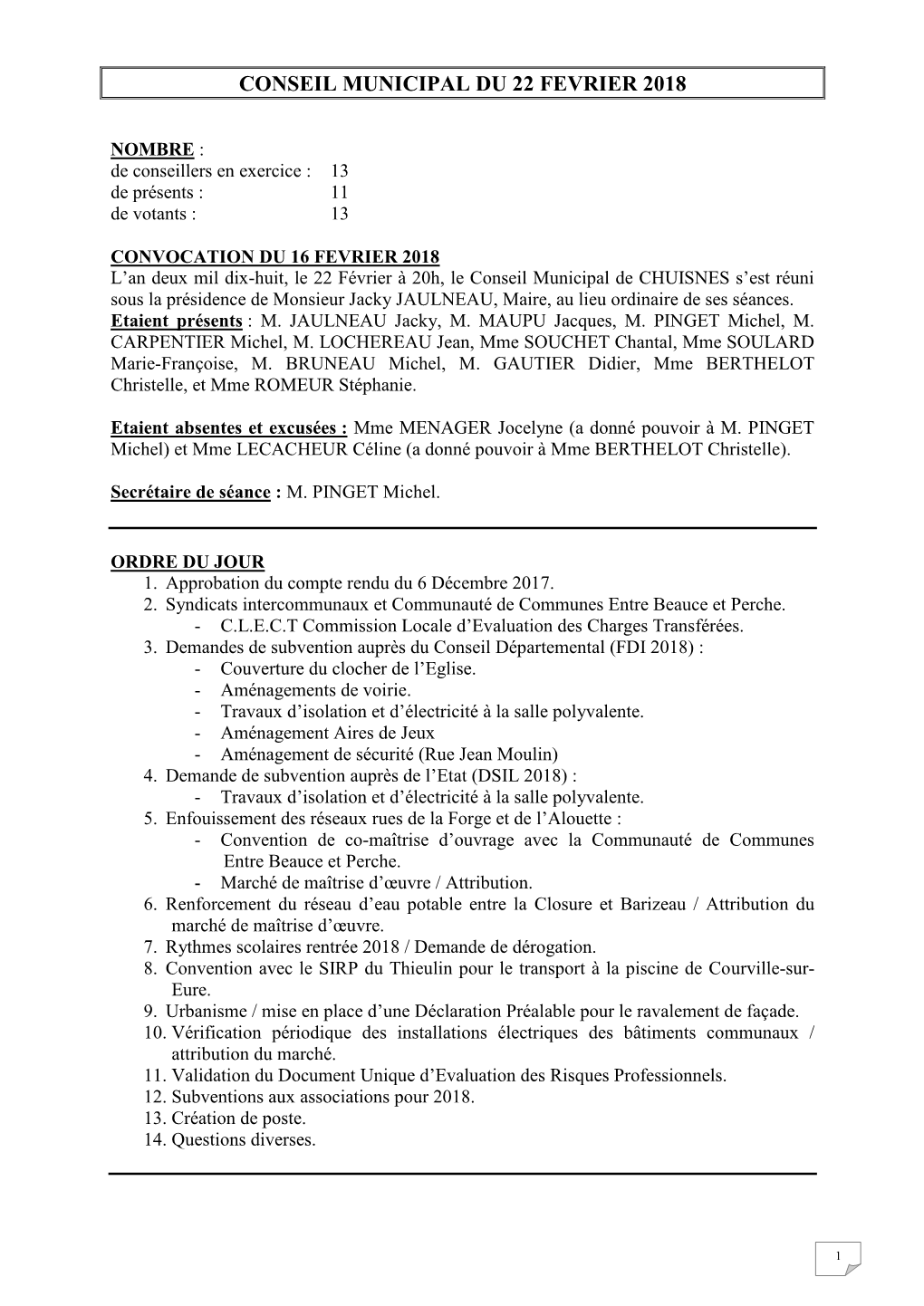 Conseil Municipal Du 10 Janvier 2013