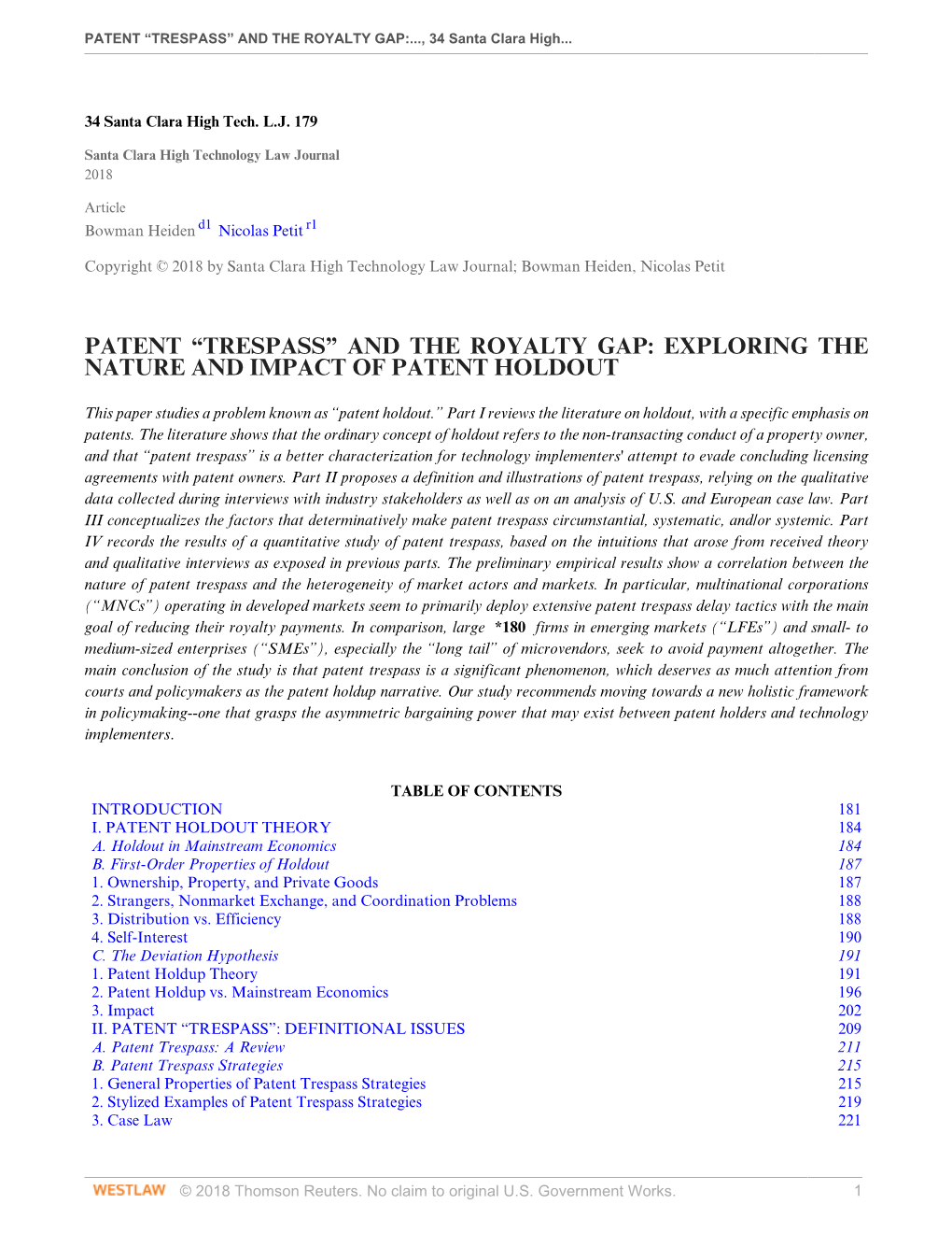 Patent “Trespass” and the Royalty Gap: Exploring the Nature and Impact of Patent Holdout