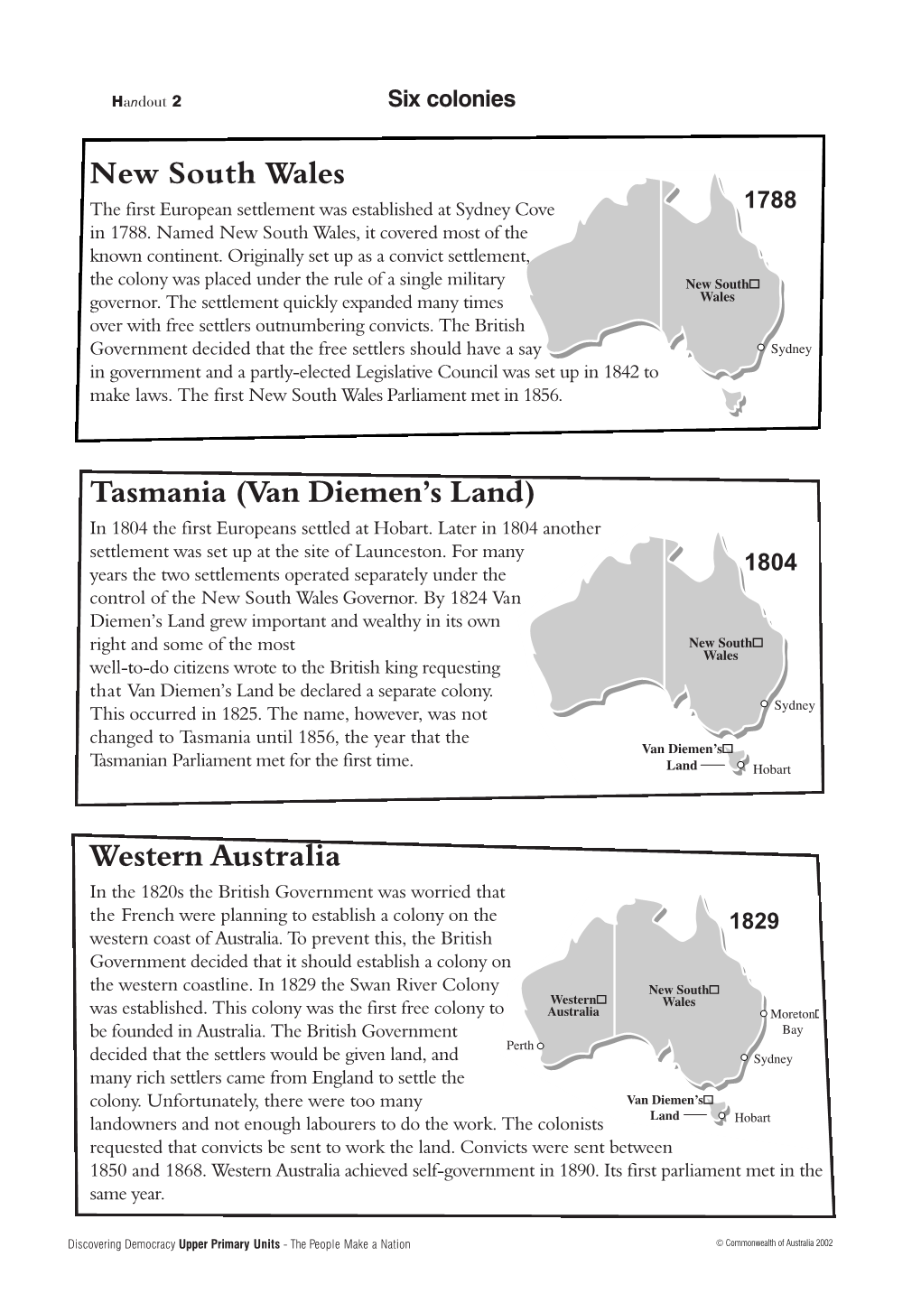 South Australia 1836 South Australia Was a Free Settlement Which Never Received Convicts