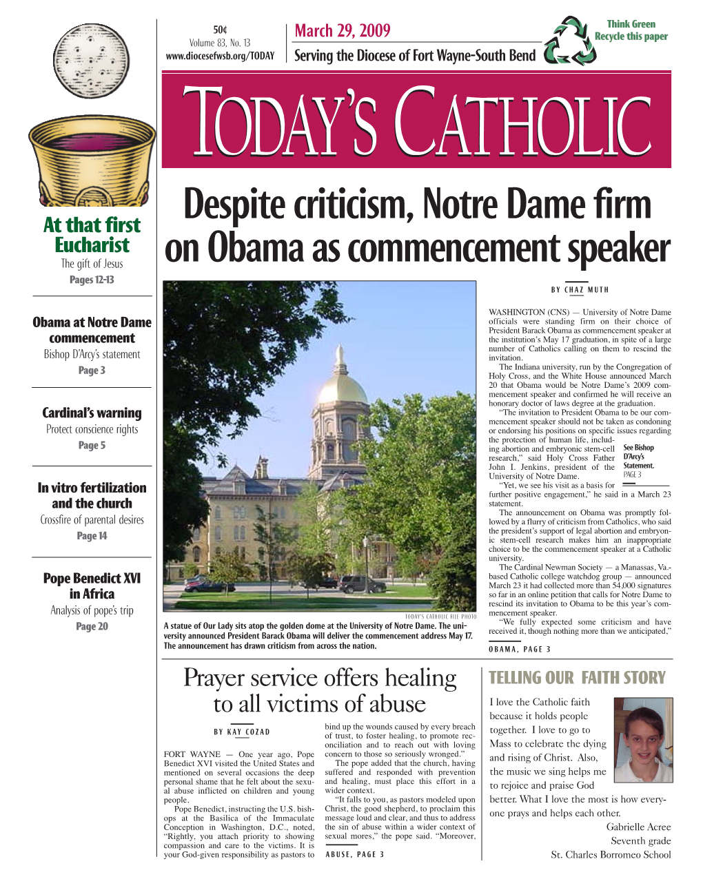 Despite Criticism, Notre Dame Firm on Obama As Commencement Speaker