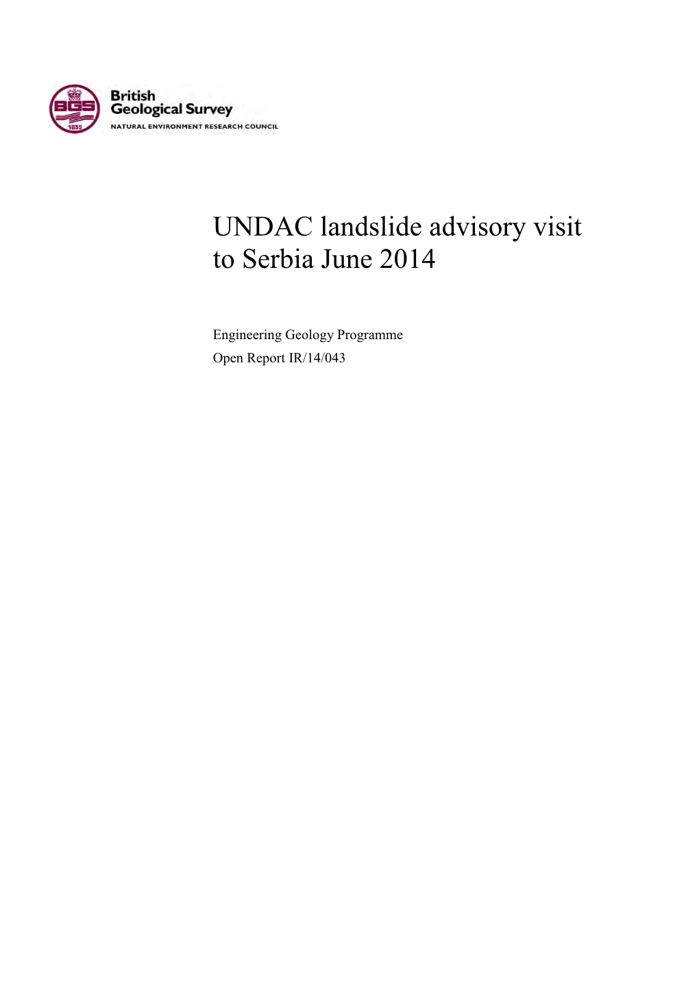 UNDAC Landslide Advisory Visit to Serbia June 2014