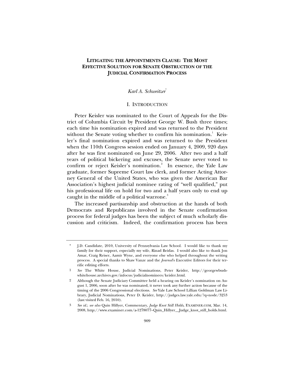 Litigating the Appointments Clause: the Most Effective Solution for Senate Obstruction of the Judicial Confirmation Process