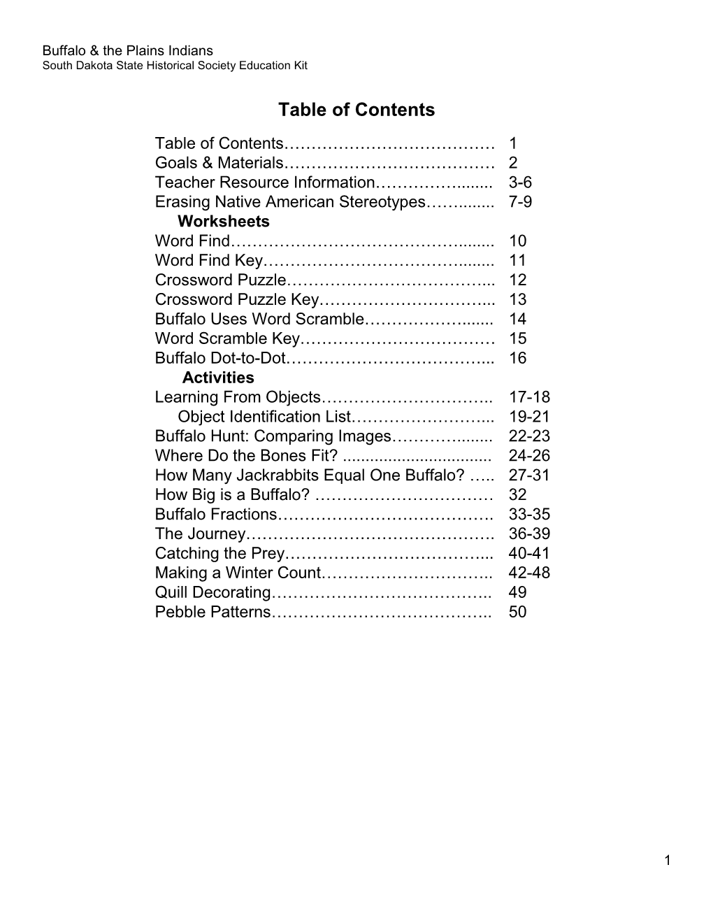 Table of Contents