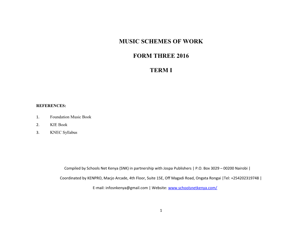 Music Form 3 Schemes of Work Term 1