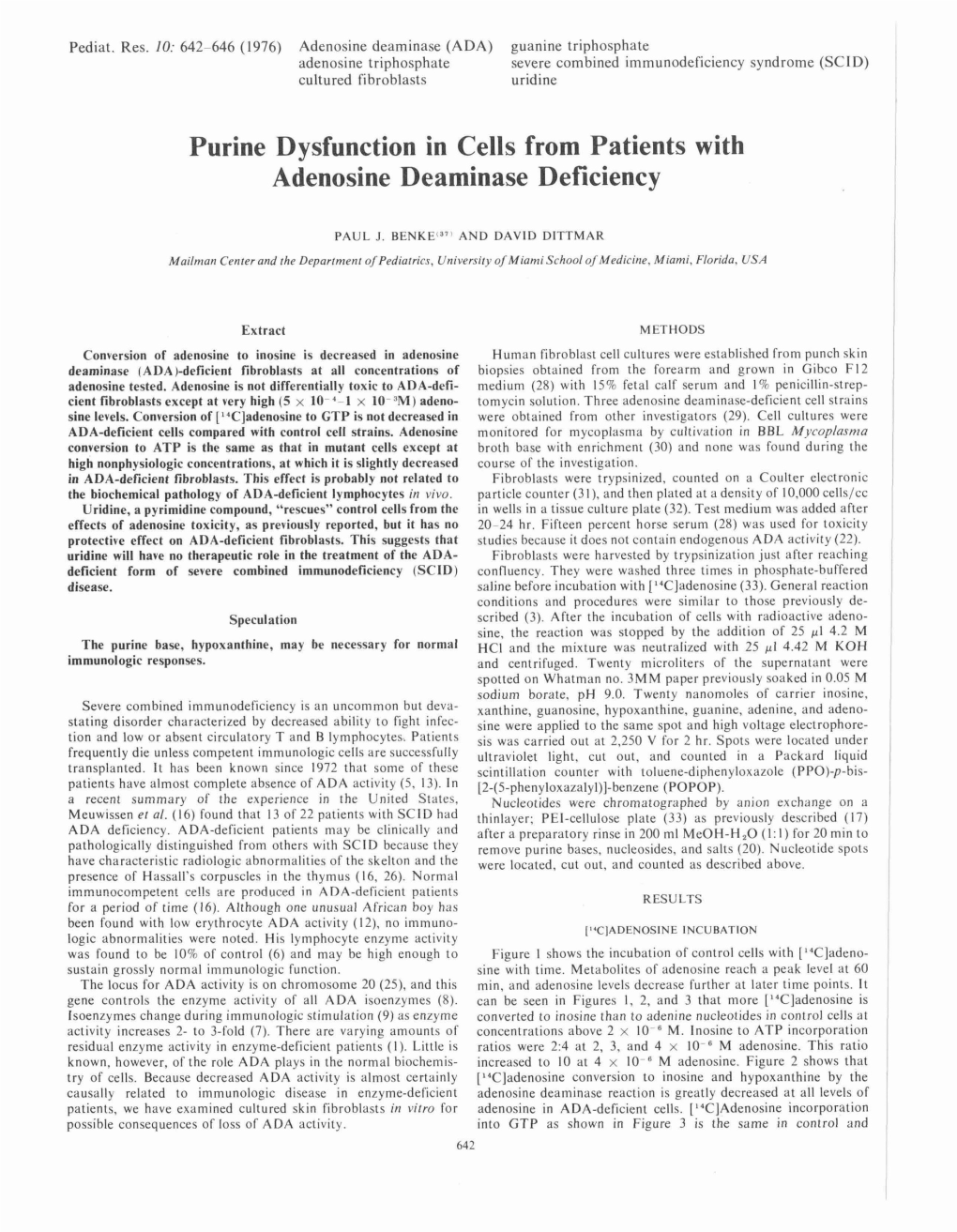 Purine Dysfunction in Cells from Patients with Adenosine Deaminase Deficiency