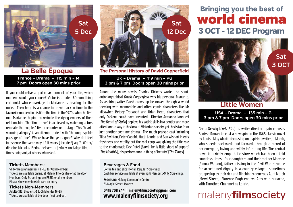 World Cinema 5 Dec 12 Dec 3 OCT - 12 DEC Program