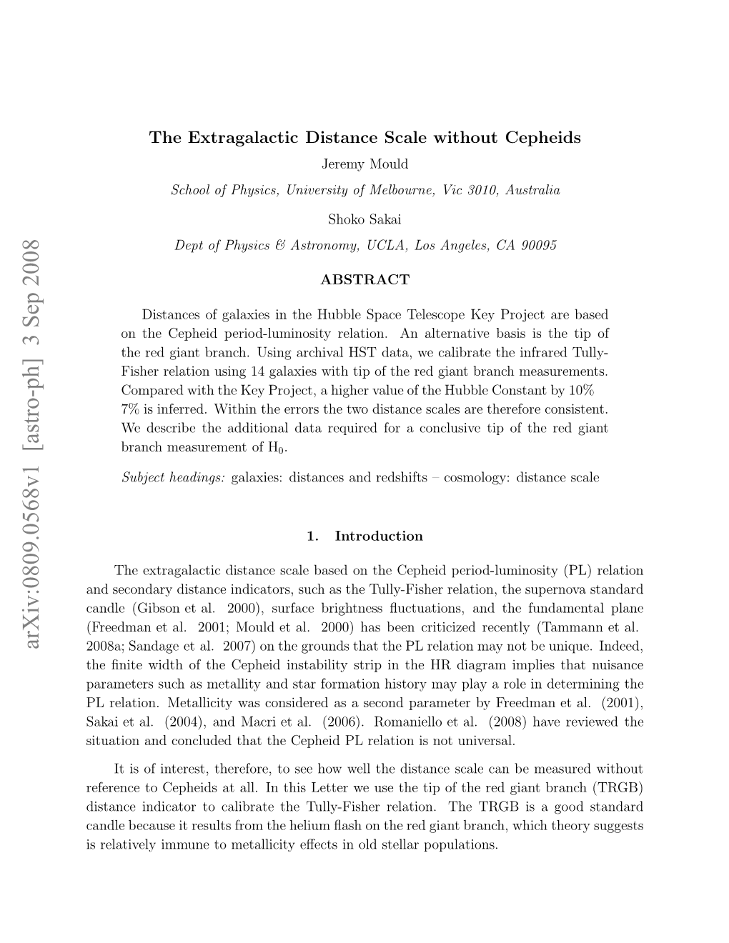 The Extragalactic Distance Scale Without Cepheids