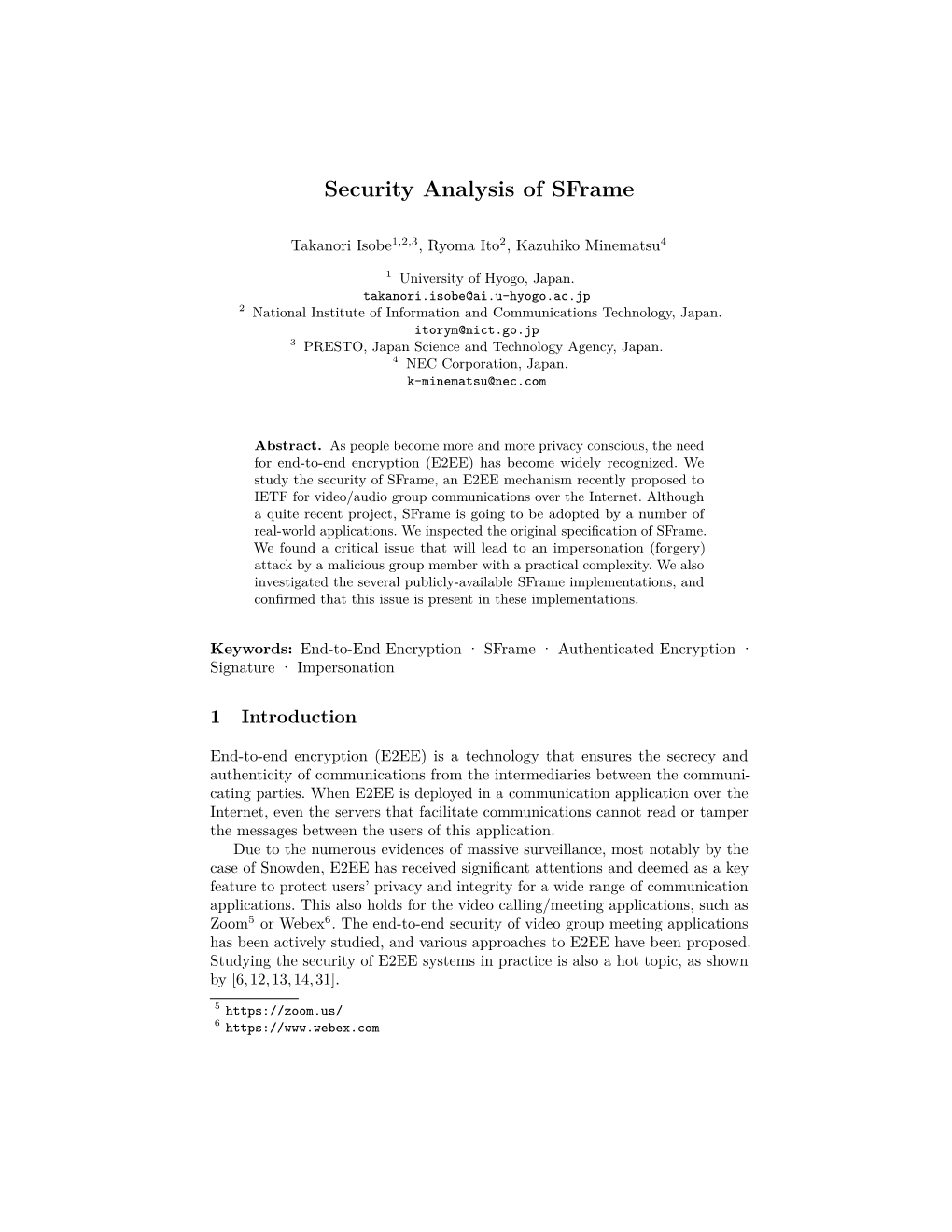 Security Analysis of Sframe