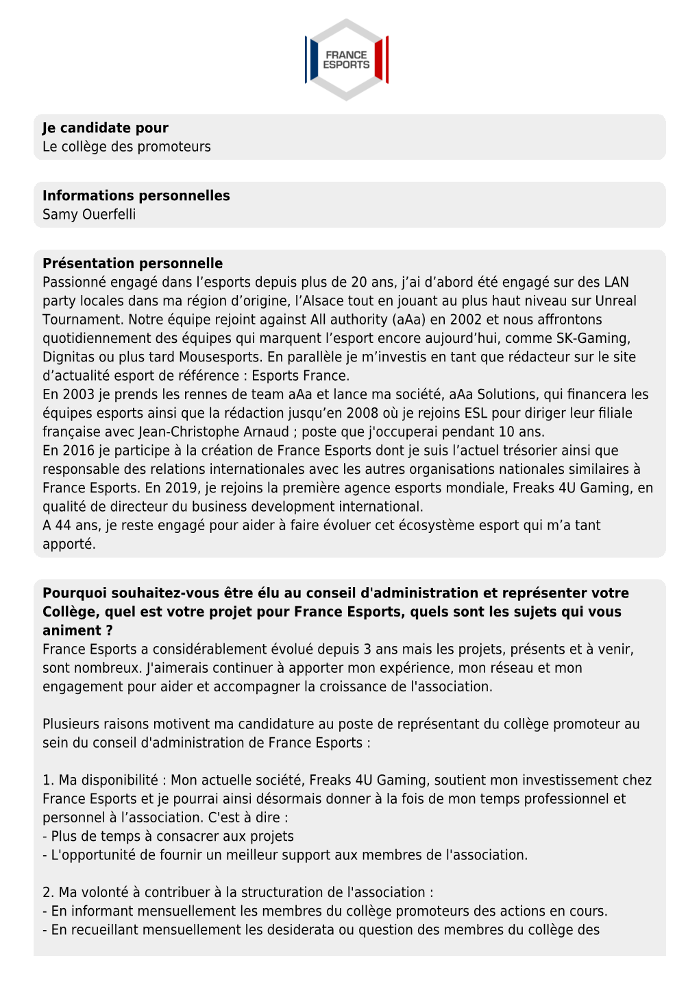 Je Candidate Pour Le Collège Des Promoteurs Informations