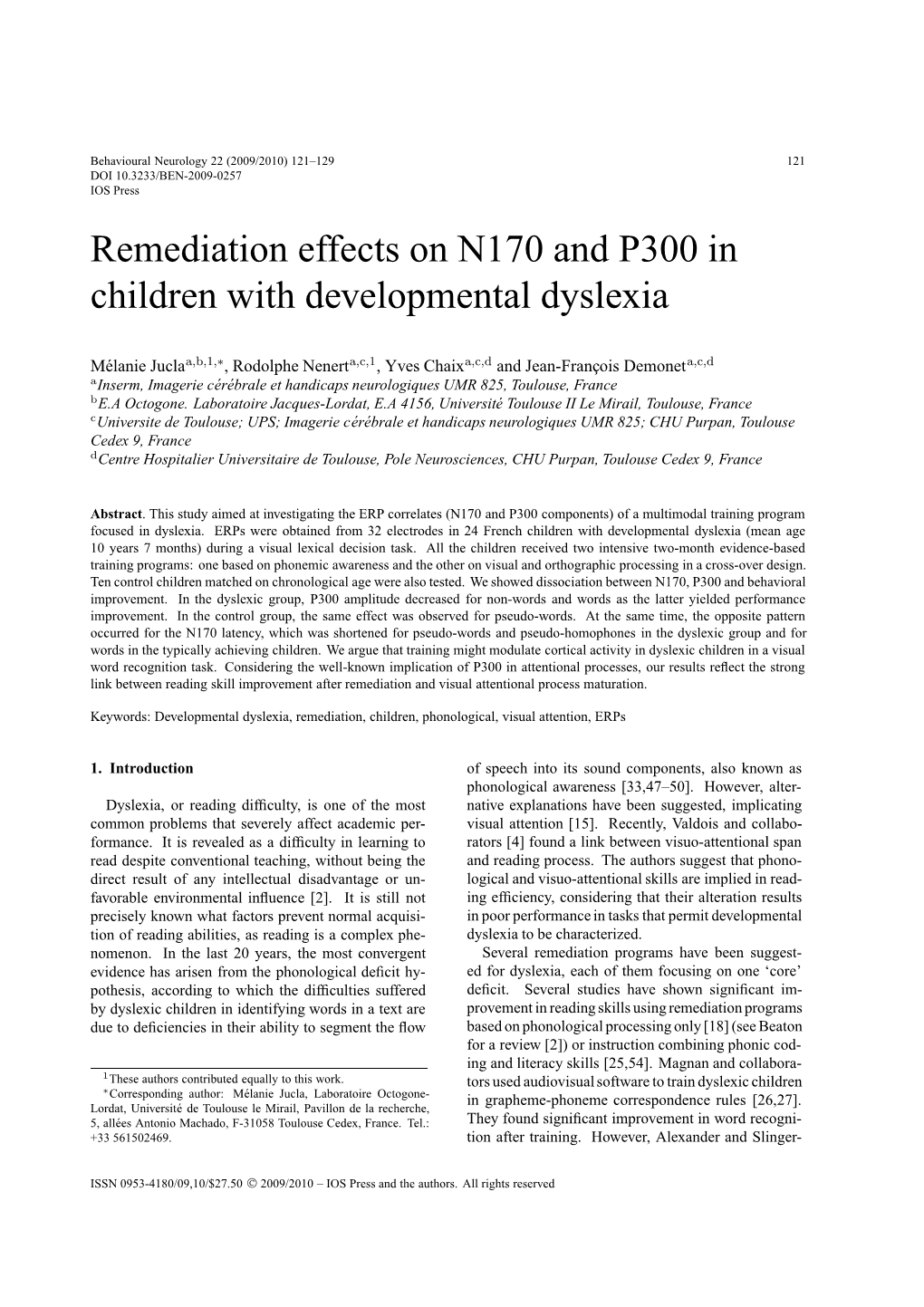 Remediation Effects on N170 and P300 in Children with Developmental Dyslexia