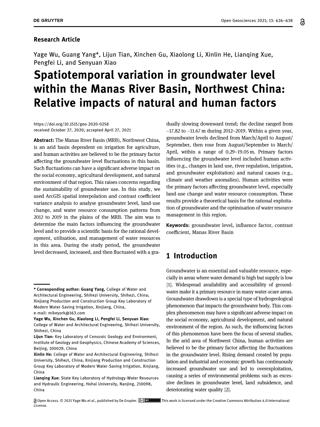 Spatiotemporal Variation in Groundwater Level Within the Manas