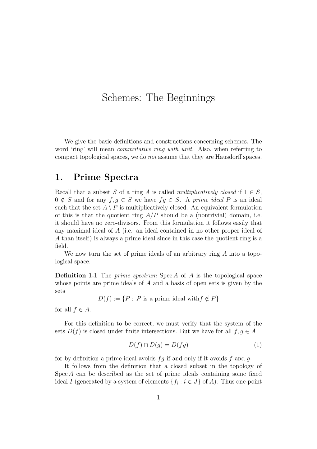 Schemes: the Beginnings