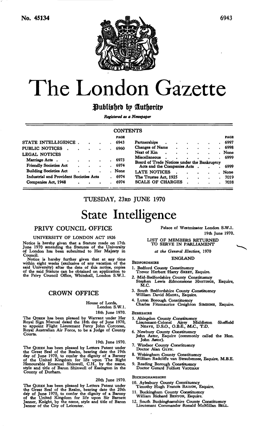 The London Gazette Gfat&Ottt? Registered As a Newspaper