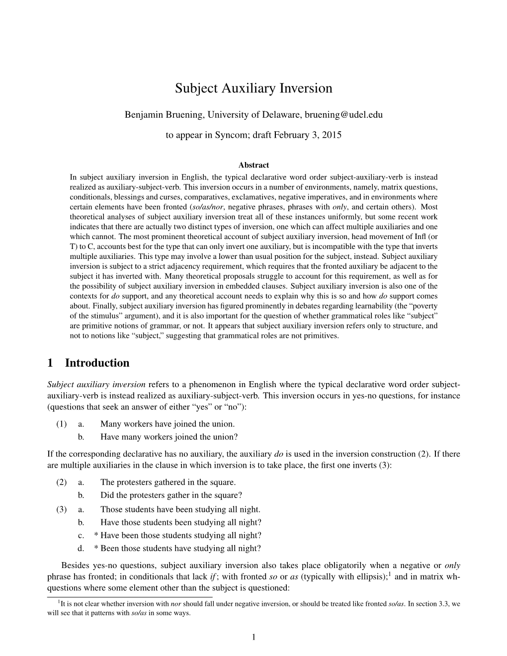 Subject Auxiliary Inversion