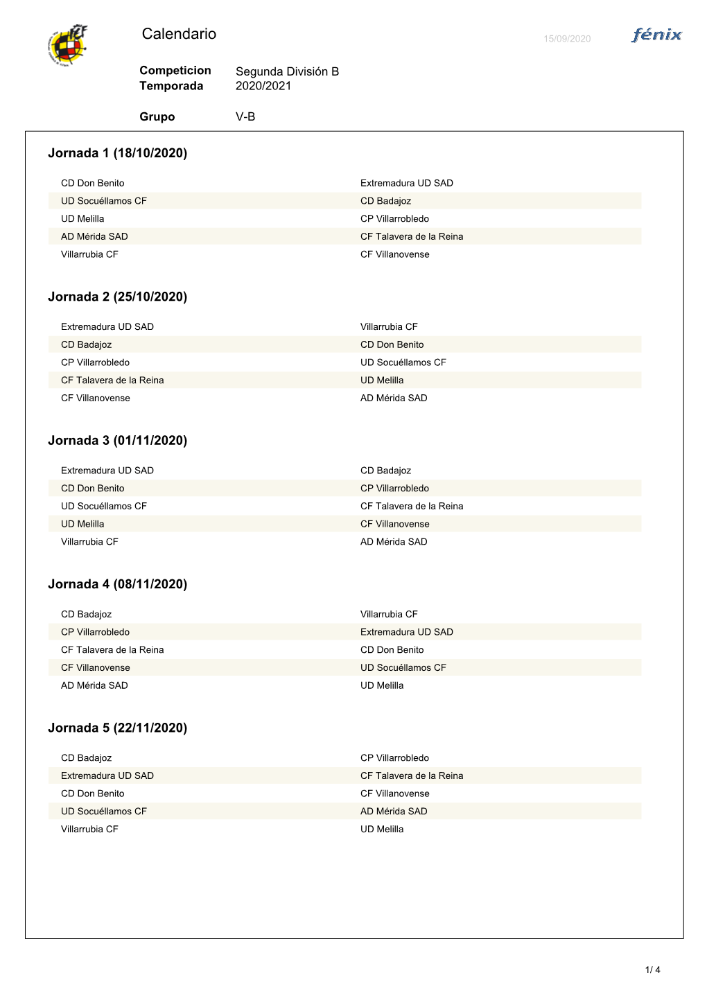 Calendario 15/09/2020