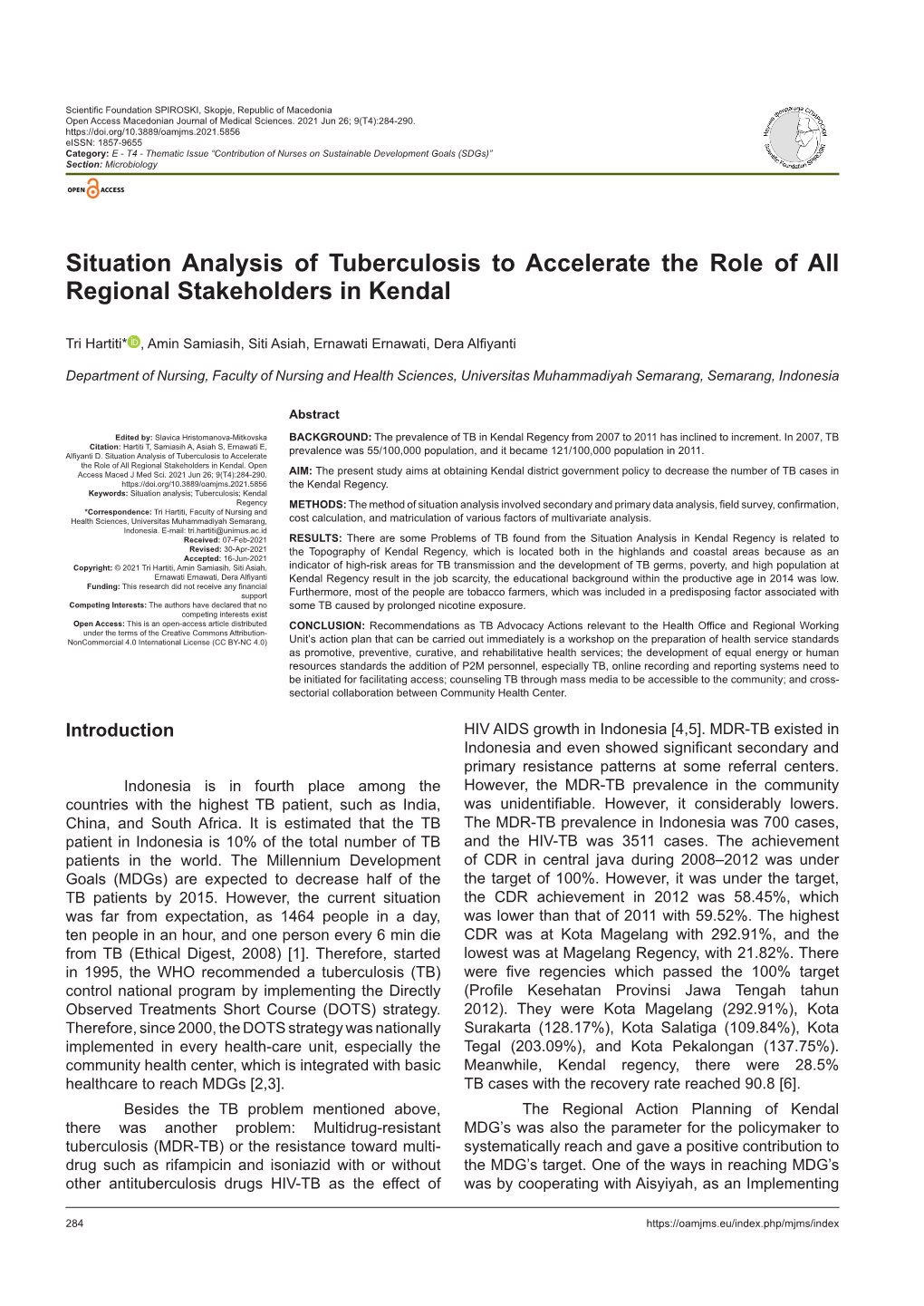 Situation Analysis of Tuberculosis to Accelerate the Role of All Regional Stakeholders in Kendal