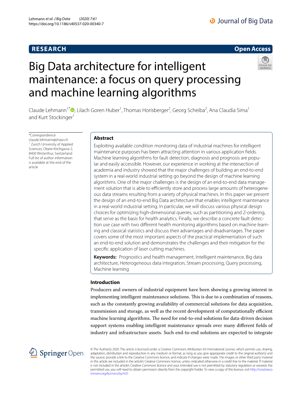 Big Data Architecture for Intelligent Maintenance: a Focus on Query Processing and Machine Learning Algorithms