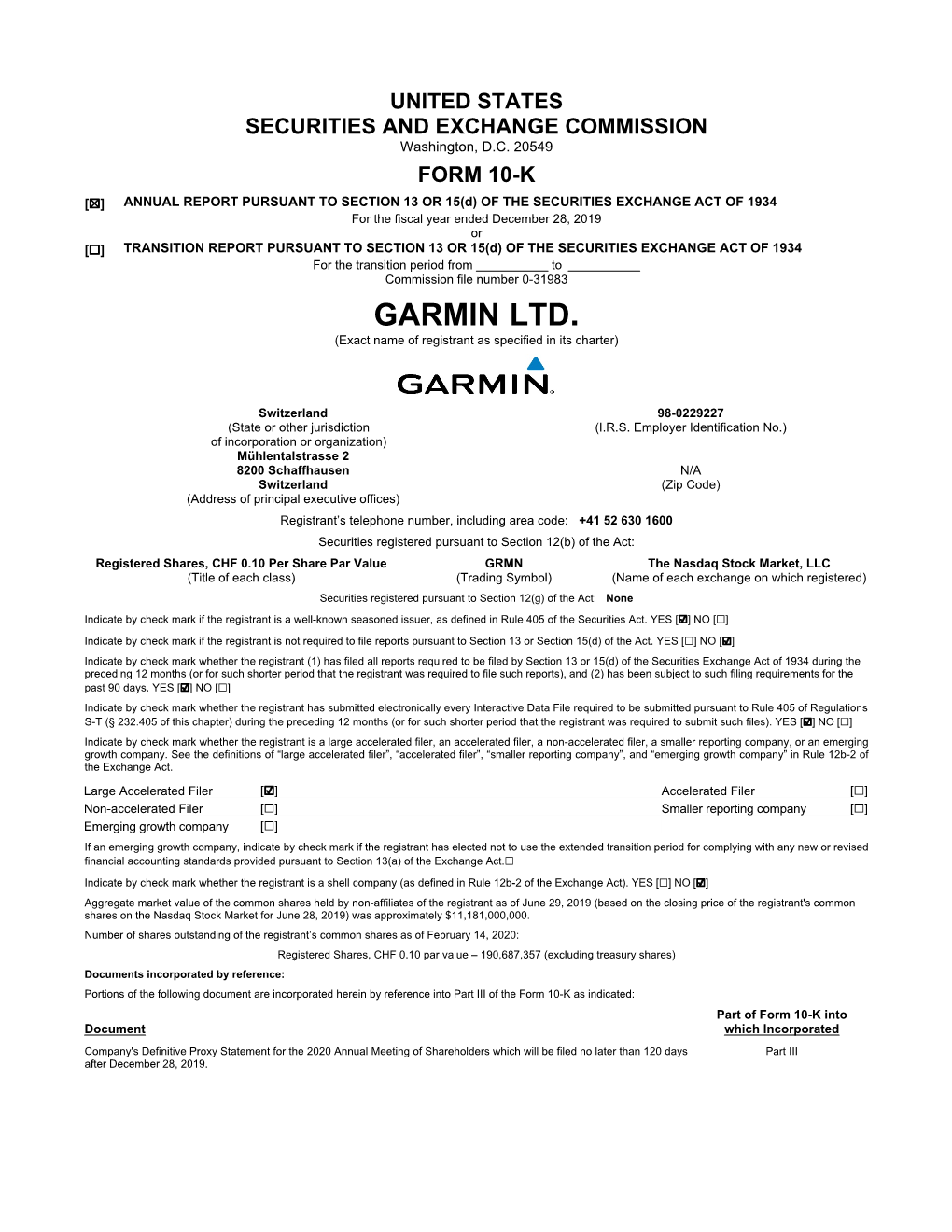 GARMIN LTD (Form: 10-K, Received: 02/20/2019 07:07:07)