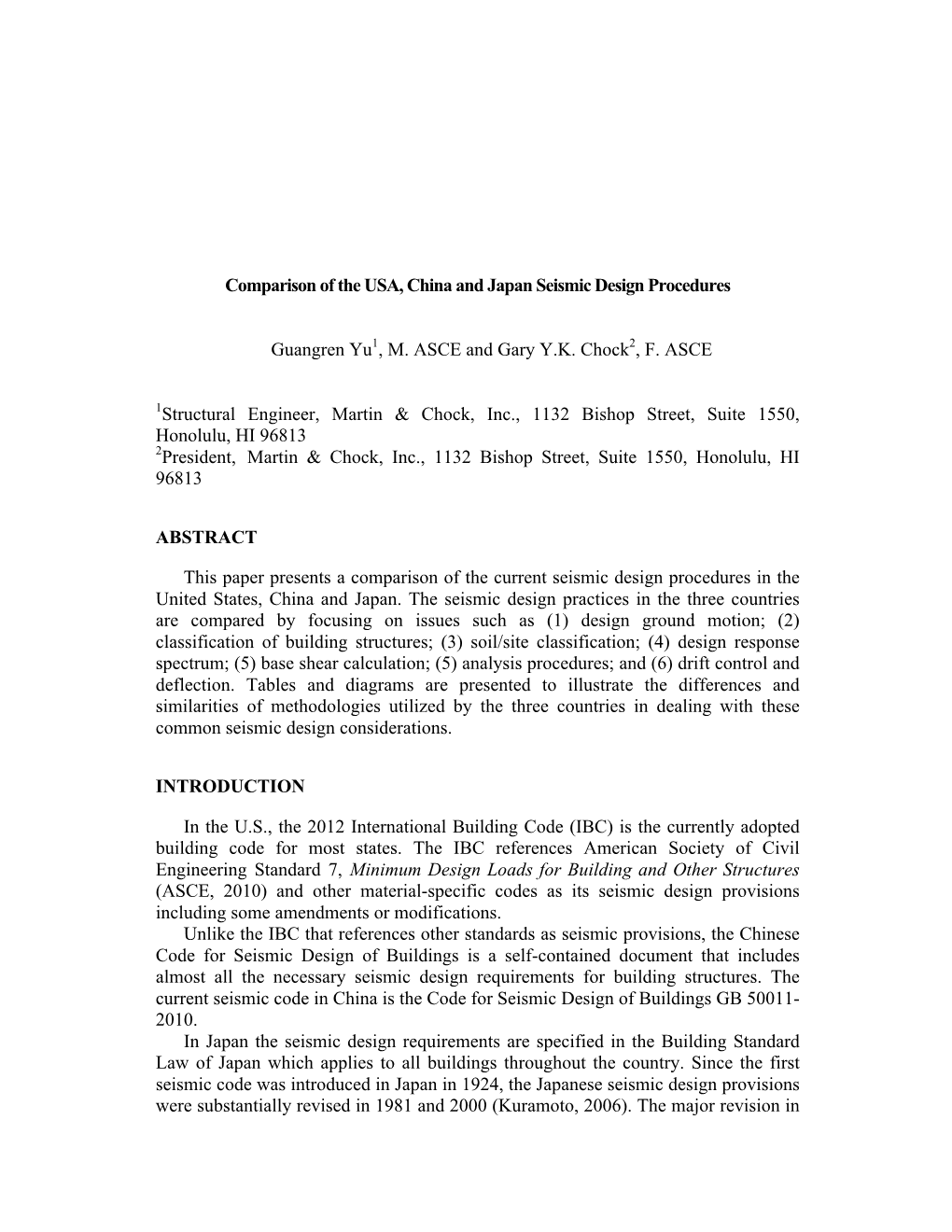 Comparison of the USA, China and Japan Seismic Design Procedures