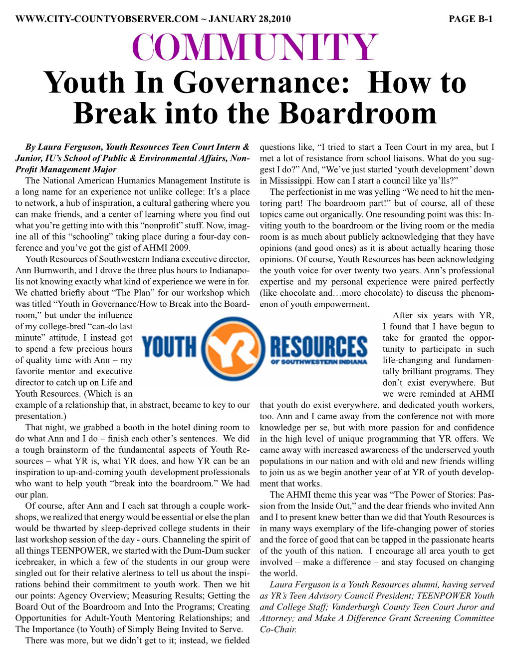 COMMUNITY Youth in Governance: How to Break Into the Boardroom