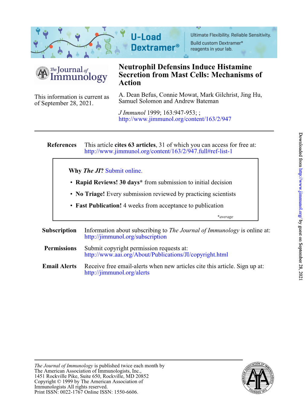 Mechanisms of Neutrophil Defensins Induce Histamine