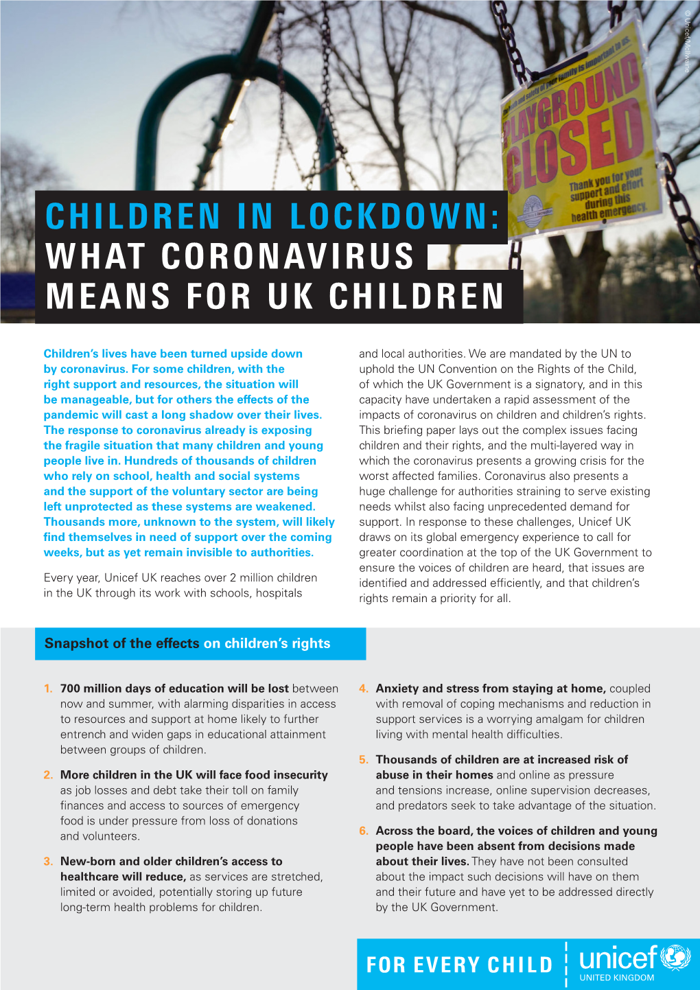 Children in Lockdown: What Coronavirus Means for Uk Children
