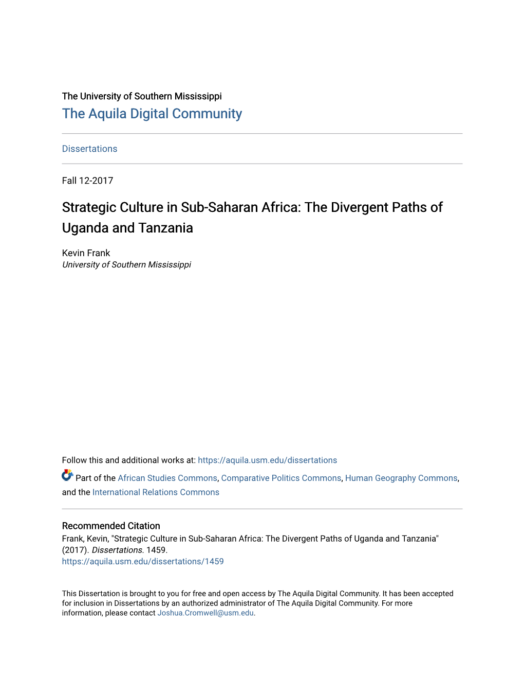 Strategic Culture in Sub-Saharan Africa: the Divergent Paths of Uganda and Tanzania