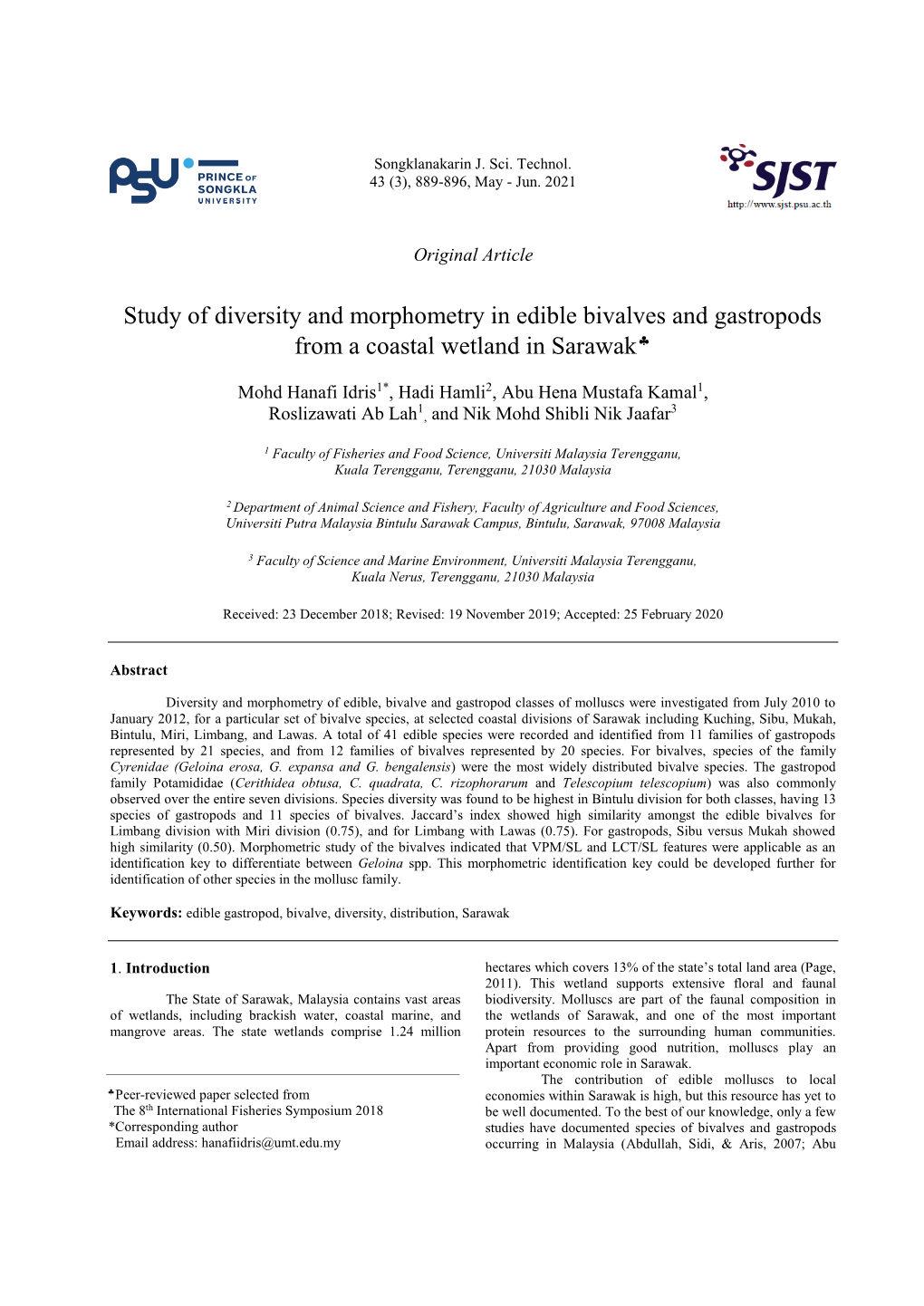 Study of Diversity and Morphometry in Edible Bivalves and Gastropods