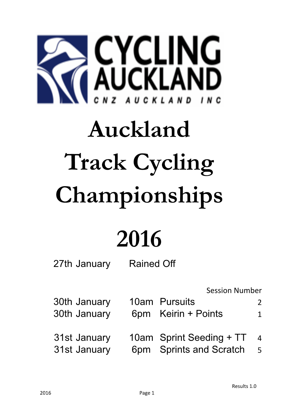 Auckland Track Cycling Championships 2016 27Th January Rained Off