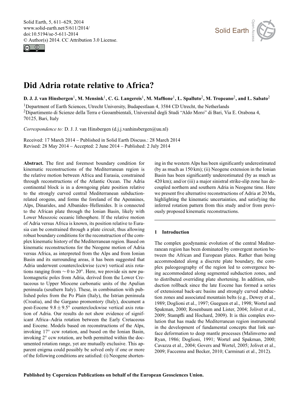 Did Adria Rotate Relative to Africa?