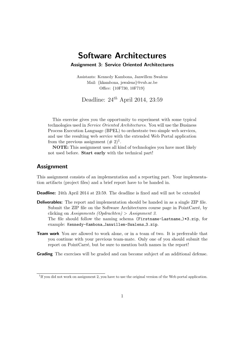 Software Architectures Assignment 3: Service Oriented Architectures