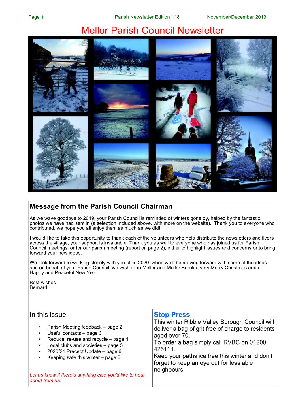 December 2019 Mellor Parish Council Newsletter