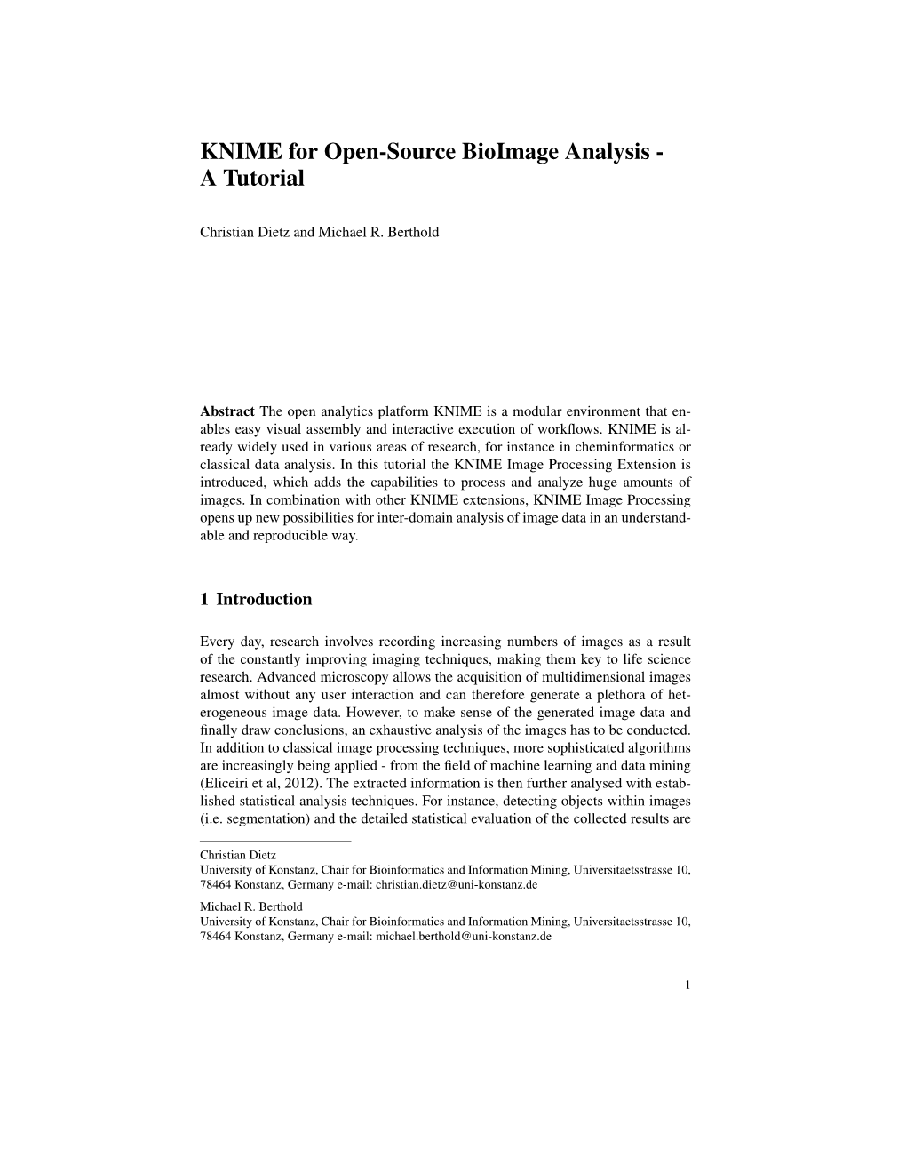 KNIME for Open-Source Bioimage Analysis - a Tutorial