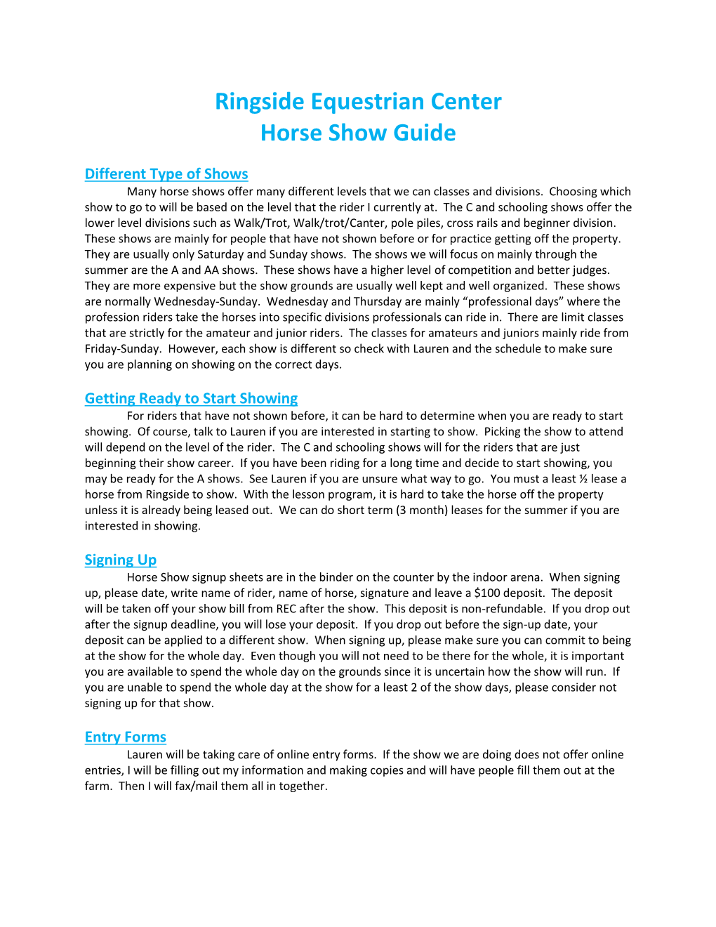 Horse Show Guide