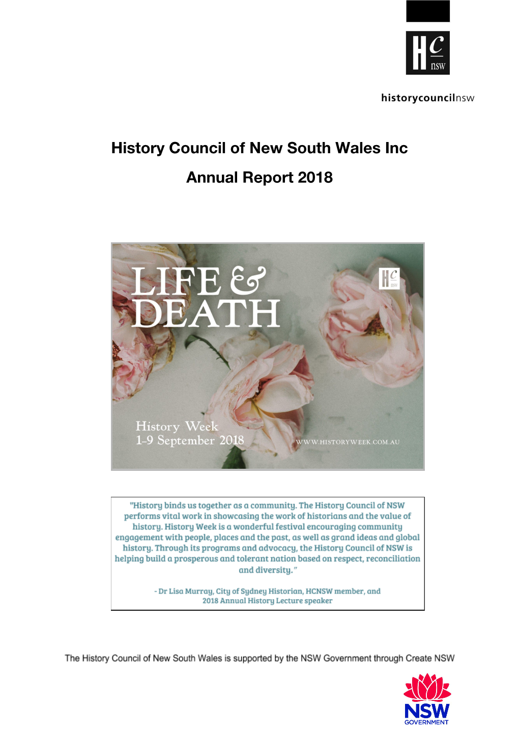 History Council of New South Wales Inc Annual Report 2018
