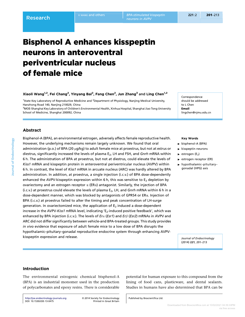 Bisphenol a Enhances Kisspeptin Neurons in Anteroventral Periventricular Nucleus of Female Mice