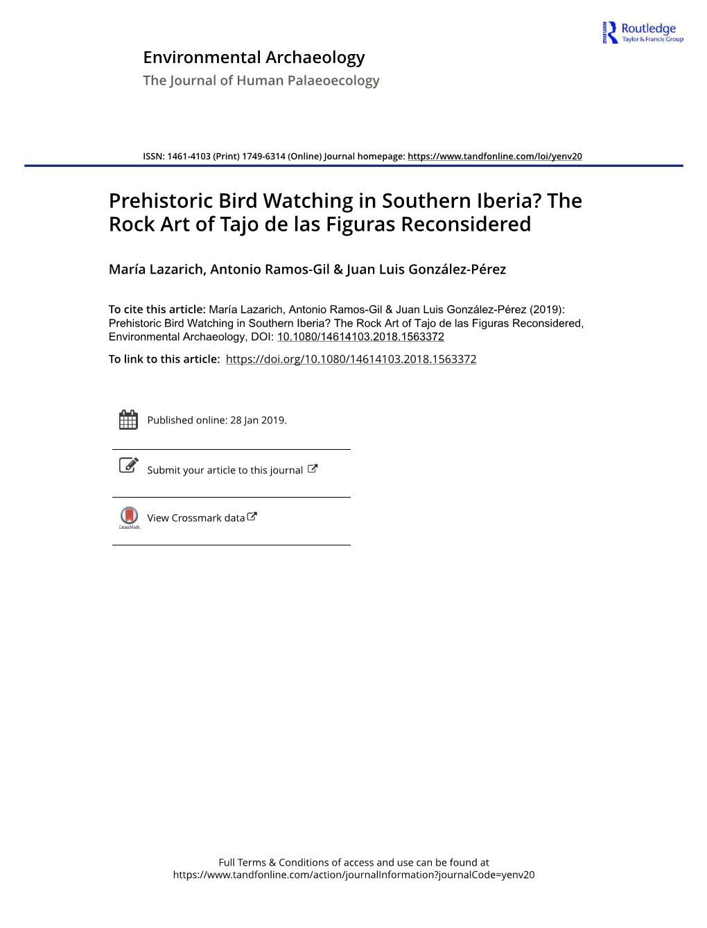 Prehistoric Bird Watching in Southern Iberia? the Rock Art of Tajo De Las Figuras Reconsidered