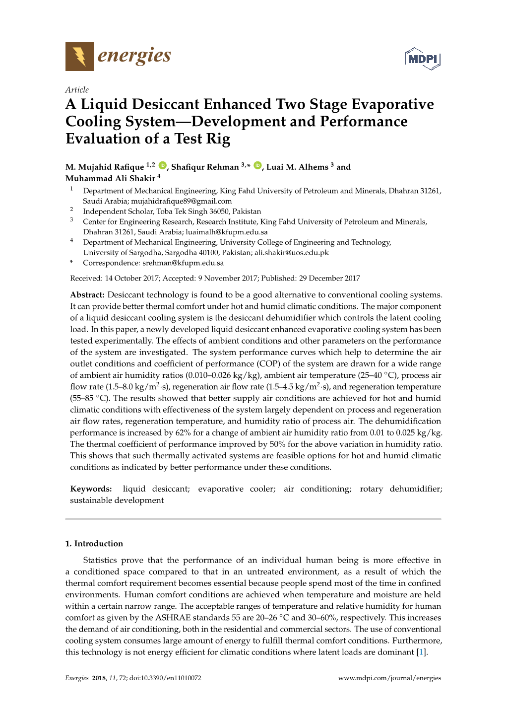 A Liquid Desiccant Enhanced Two Stage Evaporative Cooling System—Development and Performance Evaluation of a Test Rig