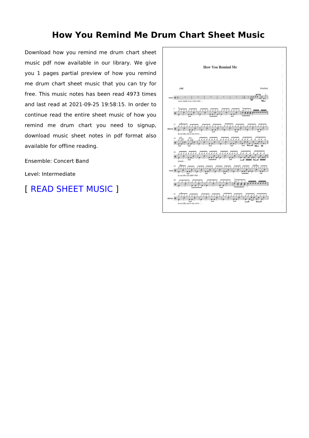 How You Remind Me Drum Chart Sheet Music