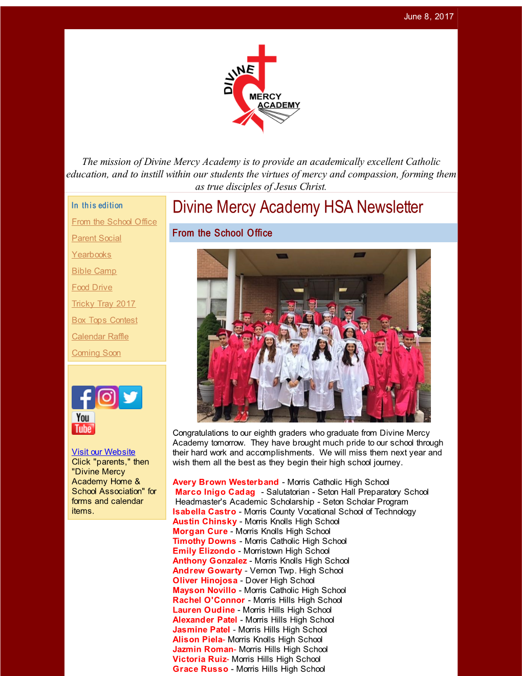 Divine Mercy Academy HSA Newsletter